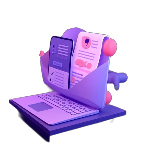 robot, staff, 3d render, vaporwave transparent PNG cut-out