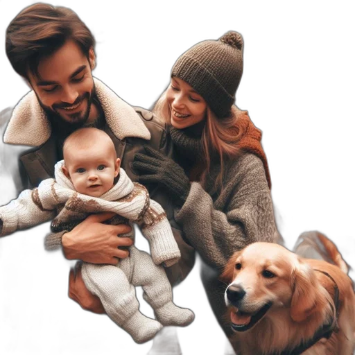 hat, photorealistic, watercolor, earth tones, monochrome, autumn, family, three transparent PNG cut-out