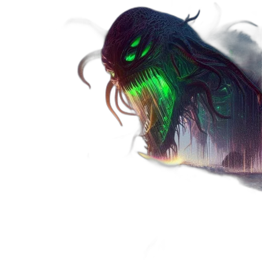 creature, dragon, hair, mask, concept art, fantasy art, cyberpunk, 3d render transparent PNG cut-out