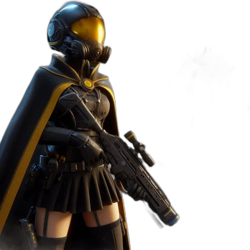 weapon, concept art, cyberpunk, 3d render, comic book art, golden, dark, female transparent PNG cut-out