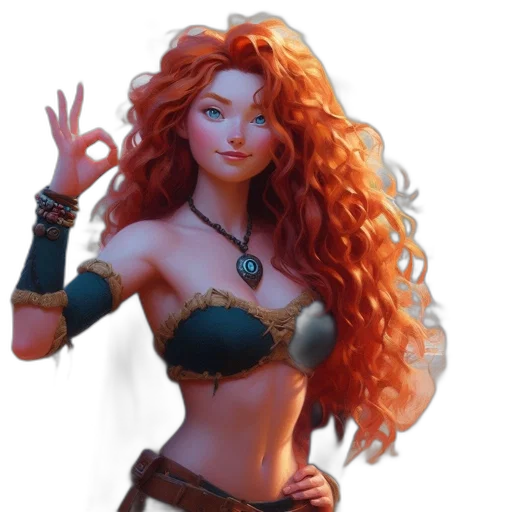 fantasy art, concept art, comic book art, 3d render, fire, golden, female, character transparent PNG cut-out