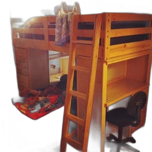 furniture, 3d render, photorealistic, concept art, wooden, bunk, bed, ladder transparent PNG cut-out