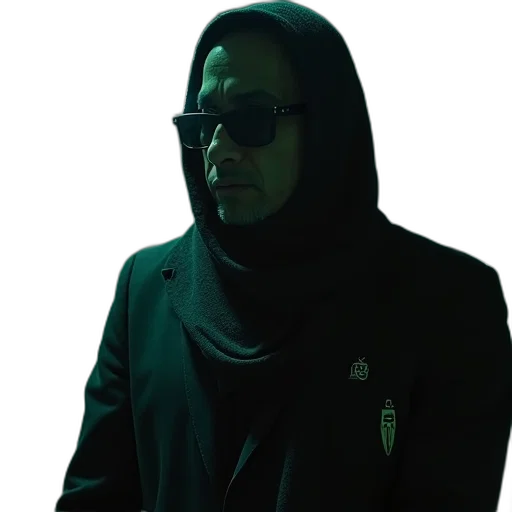 jacket, mask, staff, face, cyberpunk, concept art, green, security transparent PNG cut-out