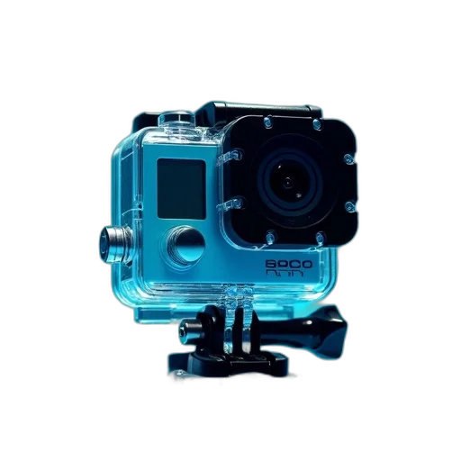 robot, weapon, 3d render, blue, black, underwater, camera, lens transparent PNG cut-out