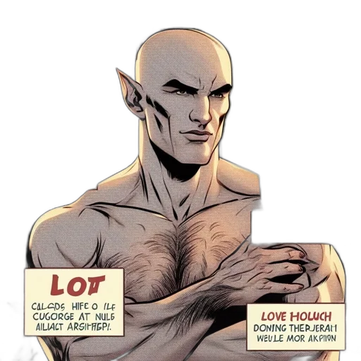 comic book art, concept art, athletic, bald, figure, elven, features, bearing transparent PNG cut-out