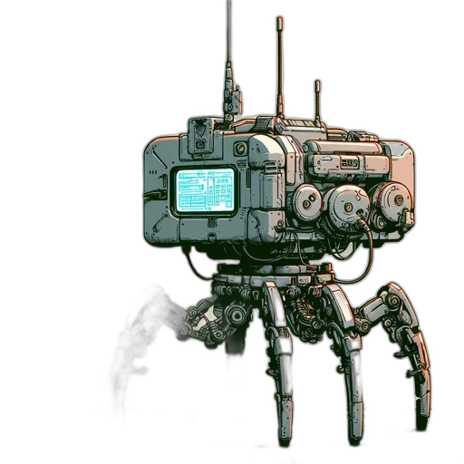 robot, creature, weapon, animal, concept art, cyberpunk, 3d render, pixel art transparent PNG cut-out