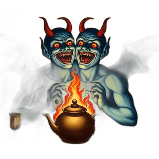 mask, concept art, fantasy art, 3d render, pixel art, fire, two, demonic transparent PNG cut-out