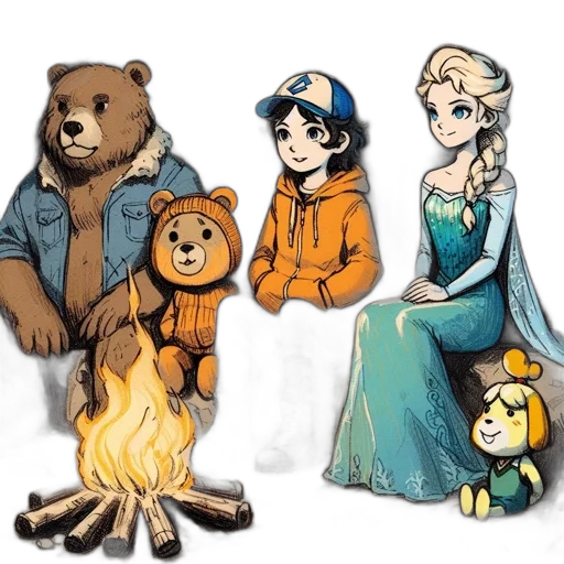 concept art, comic book art, fantasy art, pixel art, fire, snow, golden, blue transparent PNG cut-out