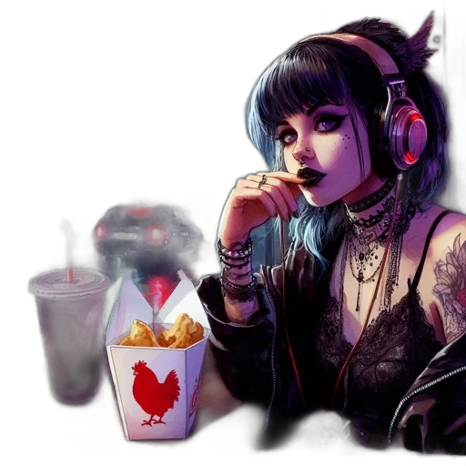 food, cyberpunk, concept art, vaporwave, fantasy art, neon lights, dark, blue transparent PNG cut-out