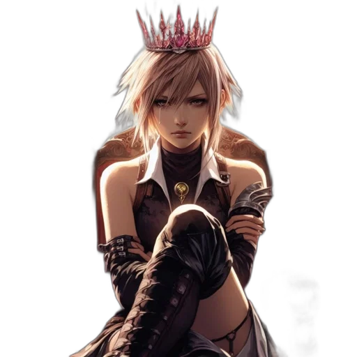 crown, dress, staff, weapon, concept art, fantasy art, comic book art, anime transparent PNG cut-out