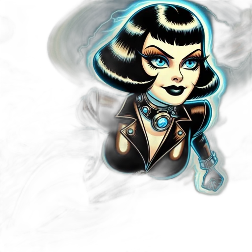 jewelry, comic book art, concept art, fantasy art, cartoon, neon lights, blue, woman transparent PNG cut-out