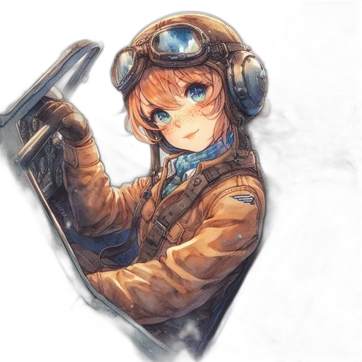 weapon, staff, jacket, face, watercolor, anime, concept art, fantasy art transparent PNG cut-out