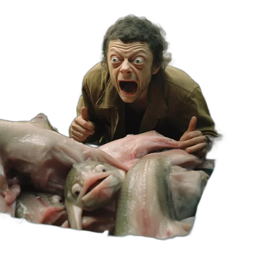 creature, animal, food, mask, 3d render, concept art, underwater, man transparent PNG cut-out