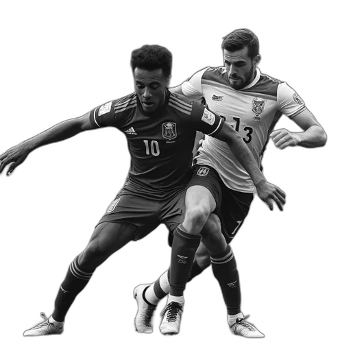 photorealistic, pencil sketch, concept art, black, white, image, depicting, soccer transparent PNG cut-out
