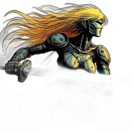 hair, robot, comic book art, concept art, fantasy art, watercolor, golden, woman transparent PNG cut-out