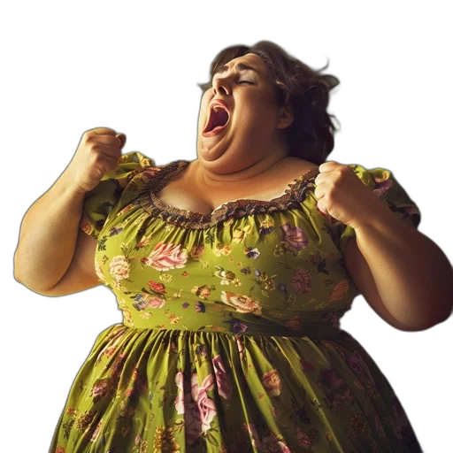 dress, woman, floral-patterned, green, stands, her, mouth, open transparent PNG cut-out