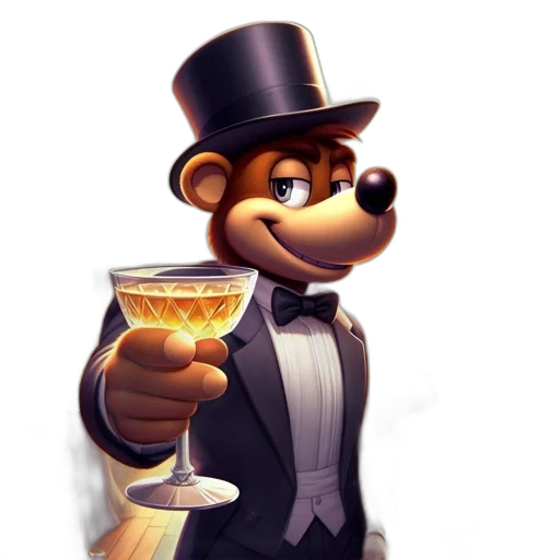 staff, concept art, 3d render, pixel art, cartoon, anthropomorphic, bear, formal transparent PNG cut-out