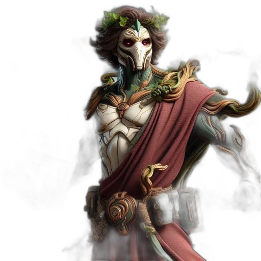 mask, staff, fantasy art, concept art, comic book art, photorealistic, green, earth tones transparent PNG cut-out