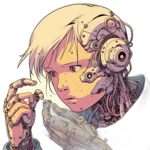 robot, face, weapon, mask, cyberpunk, concept art, comic book art, watercolor transparent PNG cut-out