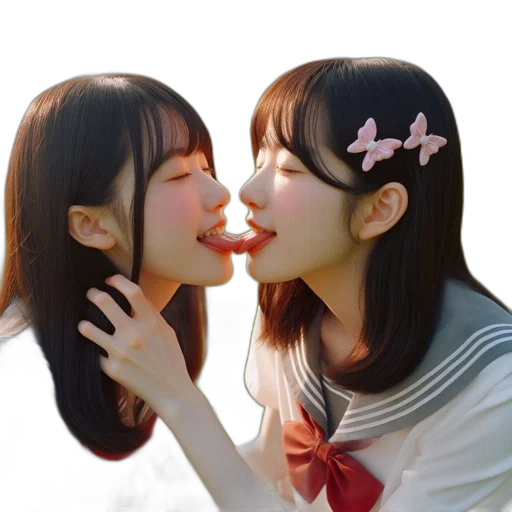 photorealistic, two, young, women, matching, school, uniforms, one transparent PNG cut-out