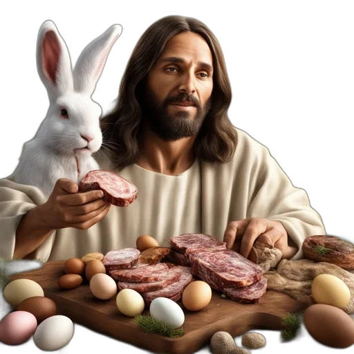 food, animal, photorealistic, man, long, hair, beard, wearing transparent PNG cut-out