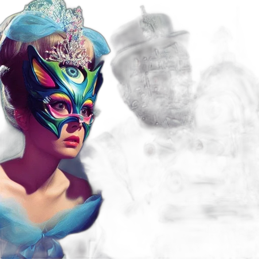 mask, crown, face, concept art, 3d render, fantasy art, photorealistic, outer space transparent PNG cut-out