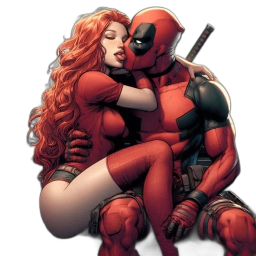 comic book art, concept art, red, couple, woman, having, long, wavy transparent PNG cut-out
