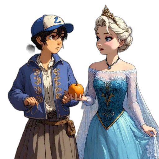 dress, crown, concept art, pixel art, fantasy art, 3d render, snow, blue transparent PNG cut-out