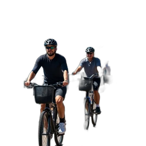 3d render, concept art, photorealistic, group, people, riding, bicycles, along transparent PNG cut-out
