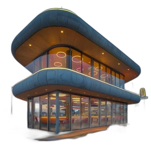 building, crown, concept art, 3d render, photorealistic, modern, mcdonald, restaurant transparent PNG cut-out