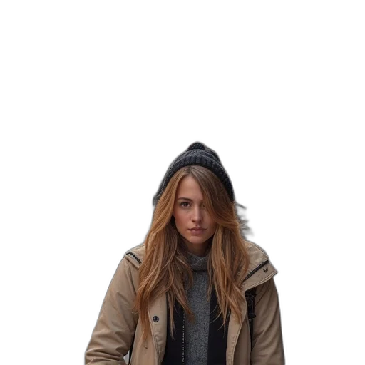 jacket, umbrella, hat, face, photorealistic, concept art, 3d render, rain transparent PNG cut-out