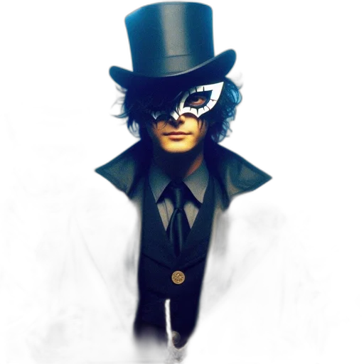 mask, hat, staff, pixel art, concept art, comic book art, fantasy art, monochrome transparent PNG cut-out