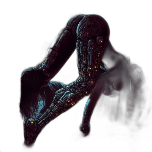 creature, robot, mask, hair, concept art, fantasy art, cyberpunk, pixel art transparent PNG cut-out