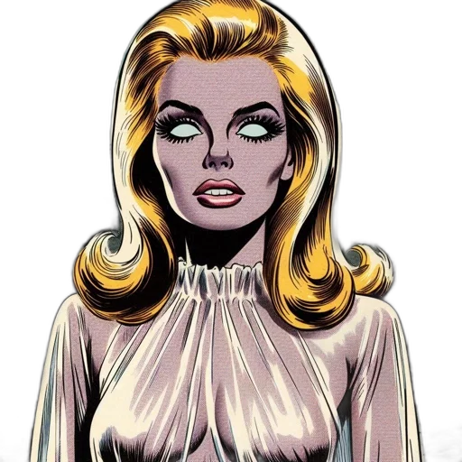 dress, comic book art, cartoon, concept art, earth tones, retro, woman, large transparent PNG cut-out