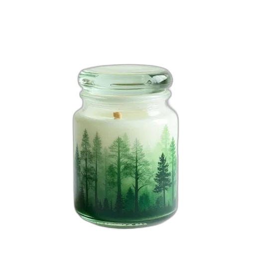 bottle, photorealistic, forest, green, glass, jar, lid, featuring transparent PNG cut-out