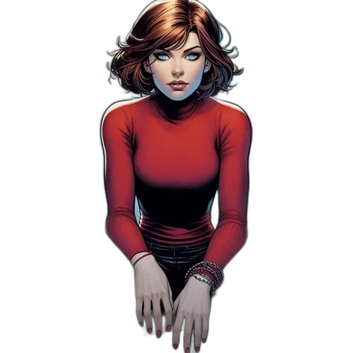 comic book art, concept art, cartoon, fantasy art, red, woman, short, wavy transparent PNG cut-out