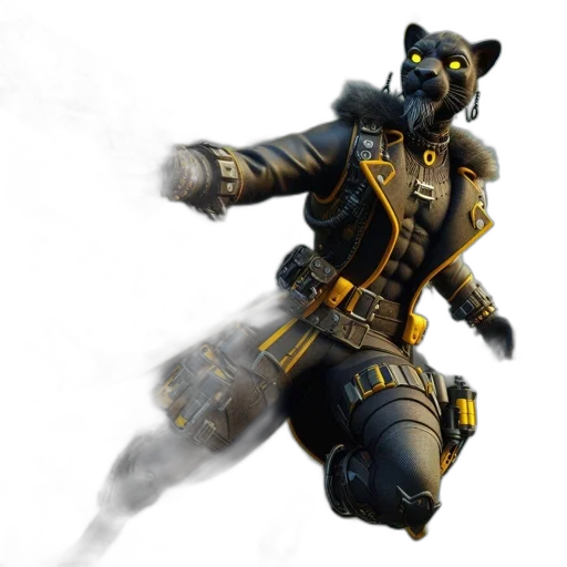 staff, concept art, fantasy art, 3d render, cyberpunk, anthropomorphic, figure, feline transparent PNG cut-out