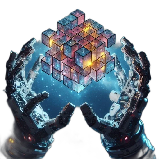 robot, cyberpunk, concept art, 3d render, pixel art, image, features, two transparent PNG cut-out