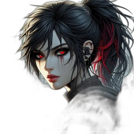 face, mask, fantasy art, concept art, comic book art, cyberpunk, red, dark transparent PNG cut-out