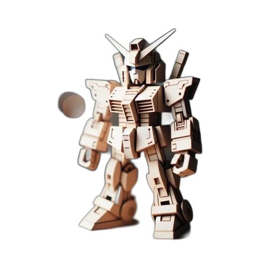 robot, weapon, 3d render, concept art, pixel art, wooden, intricately, designed transparent PNG cut-out