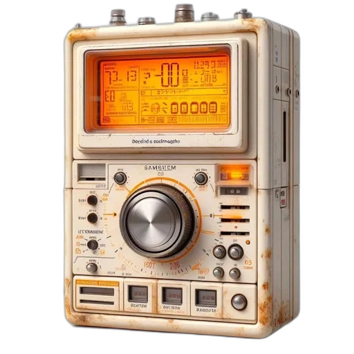 weathered, radio-inspired, device, vintage, design, featuring, orange, display transparent PNG cut-out
