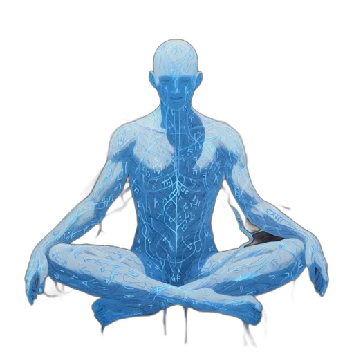 3d render, concept art, blue, ethereal, luminescent, figure, crystalline, textured transparent PNG cut-out