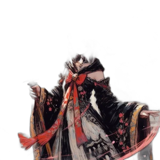 jacket, weapon, staff, crown, concept art, 3d render, fantasy art, monochrome transparent PNG cut-out