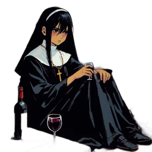 dress, pixel art, concept art, anime, comic book art, dark, contemplative, female transparent PNG cut-out