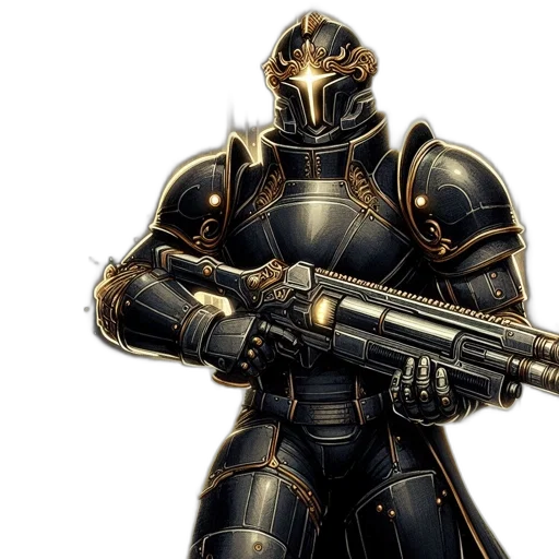 weapon, concept art, 3d render, comic book art, fantasy art, golden, armored, figure transparent PNG cut-out