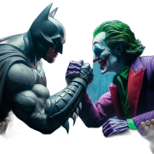 comic book art, concept art, batman, joker, engage, arm, wrestling, match transparent PNG cut-out