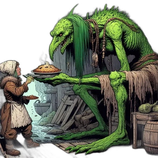 dragon, food, creature, fantasy art, concept art, comic book art, forest, green transparent PNG cut-out