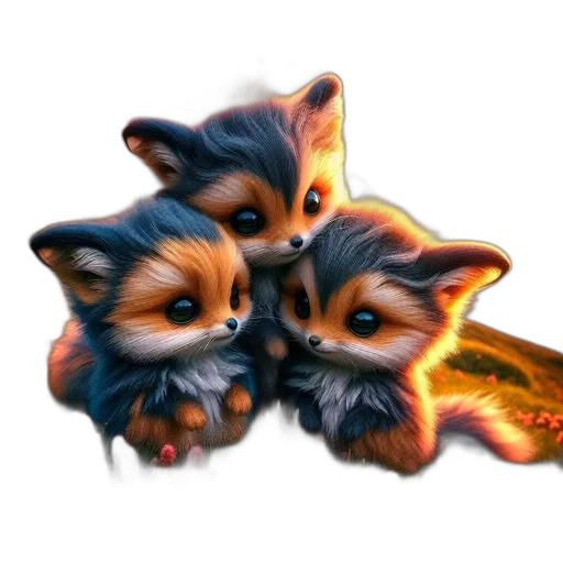 fantasy art, concept art, pixel art, 3d render, fire, three, anthropomorphic, fox transparent PNG cut-out