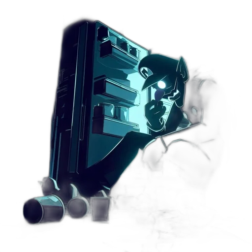 robot, weapon, staff, mask, 3d render, concept art, cyberpunk, photorealistic transparent PNG cut-out
