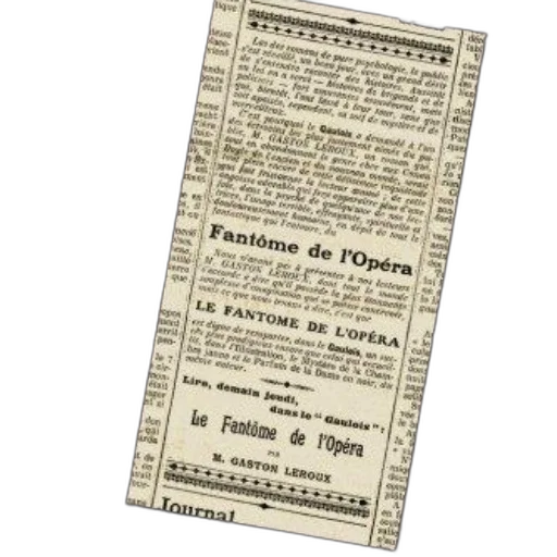 staff, vintage, newspaper, clipping, title, fantôme, opéra, gaston transparent PNG cut-out
